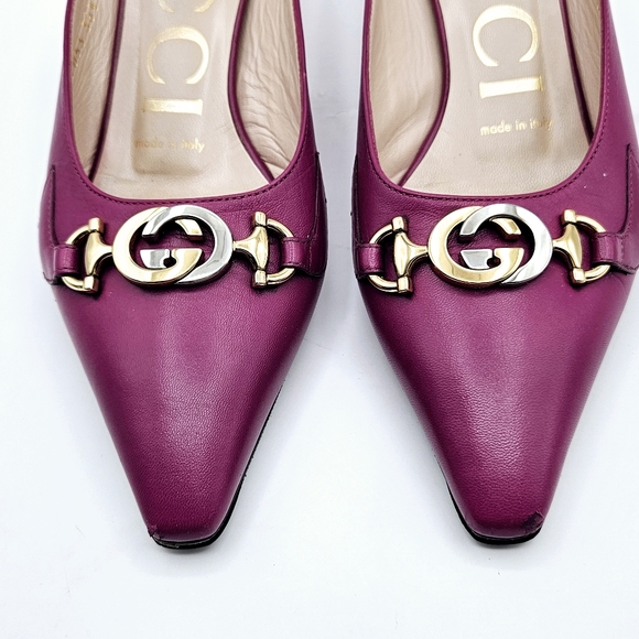 Gucci Zumi leather mules slides kitten heel shoes fuschia 35.5 size 5 - Picture 8 of 12